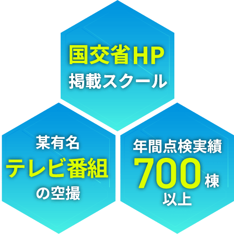 国交相HP掲載スクール、テレビ番組の空撮、年間点検実績700棟以上